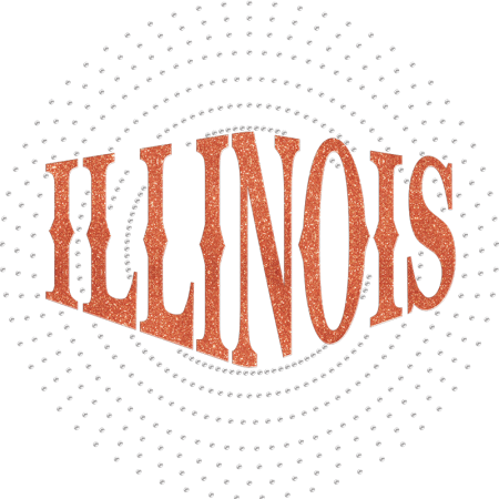 Circular Illinois Glitter & Rhinestone Iron On Appliques